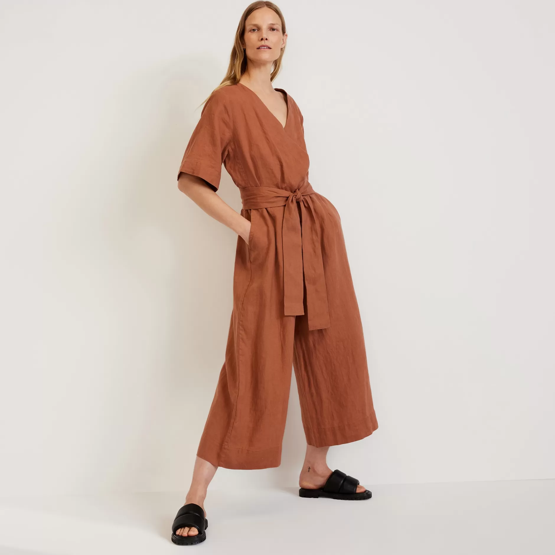 Clearance The Linen Cross-Front Jumpsuit Women Jumpsuits