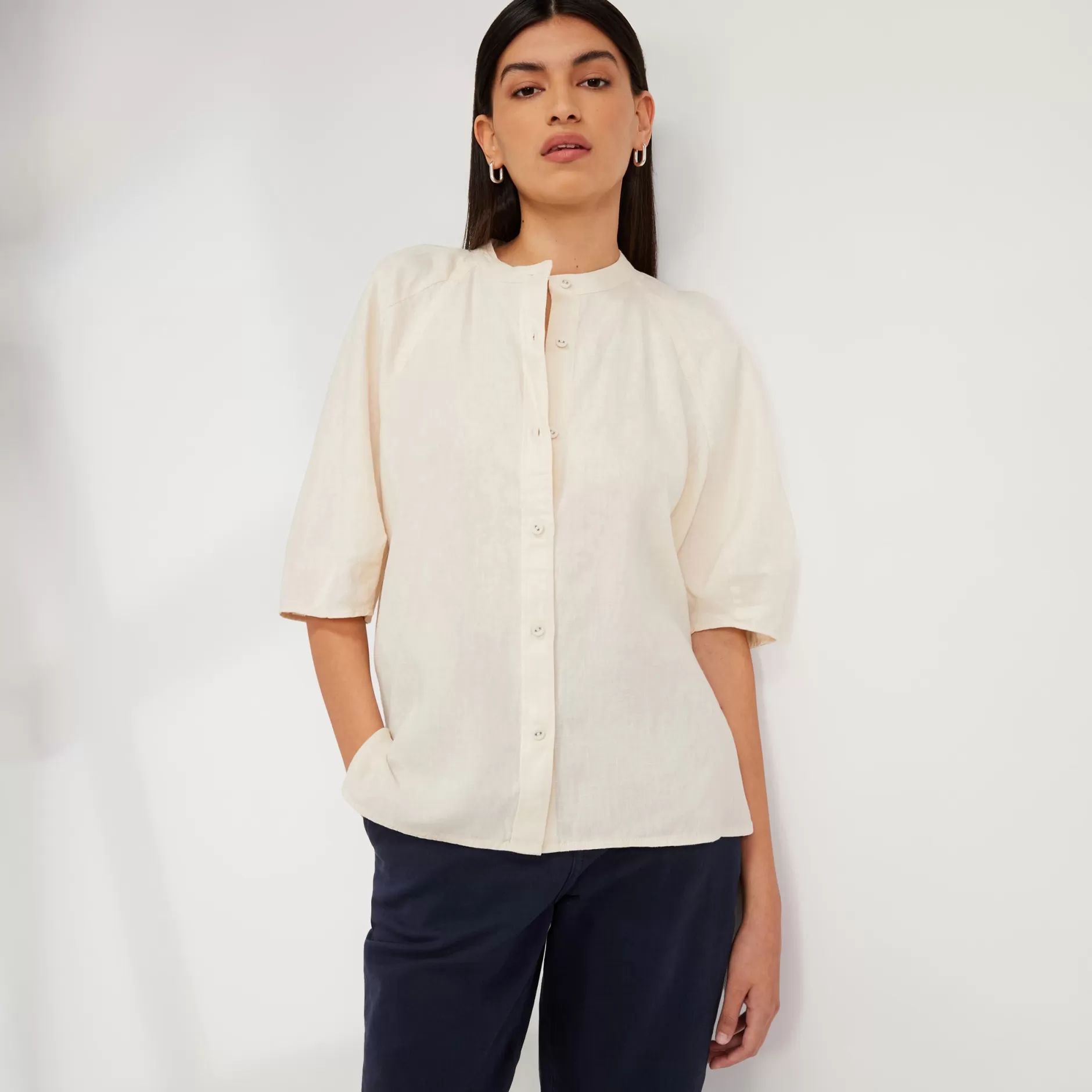 Cheap The Linen Puff Sleeve Shirt Women Tops & Shirts