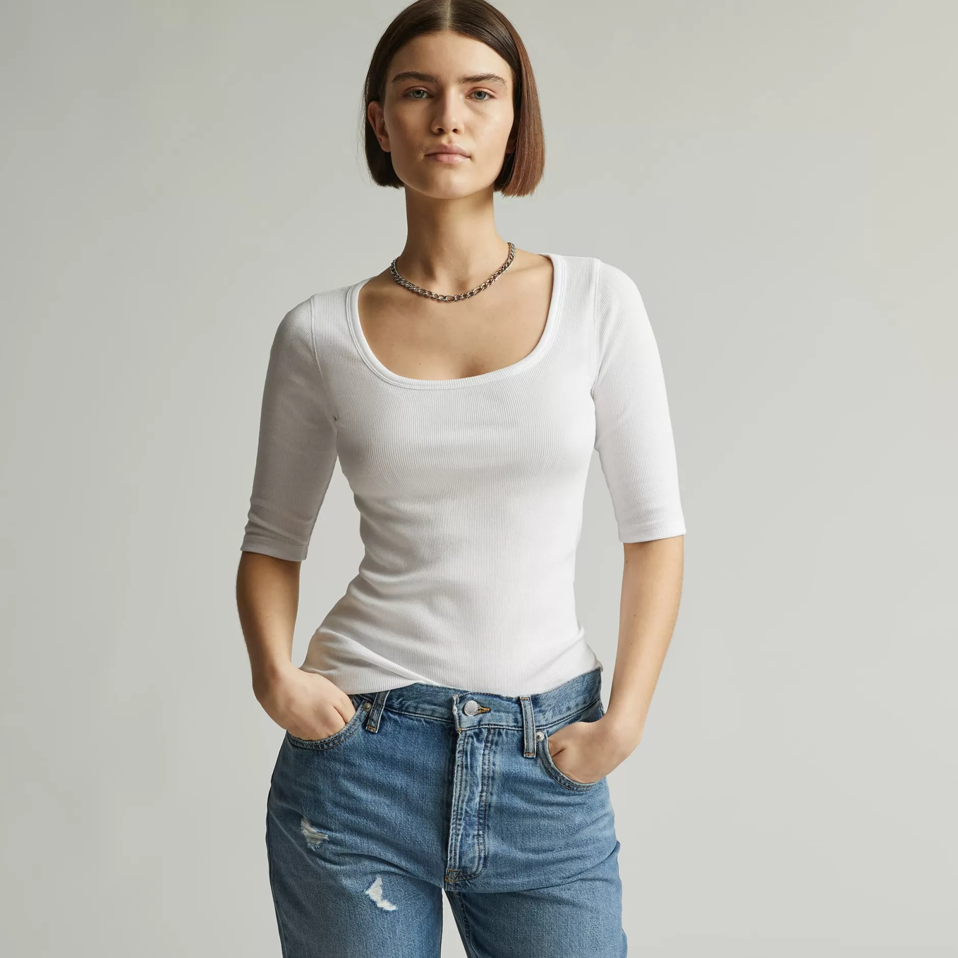 Shop The Pima Micro-Rib Scoop-Neck Tee Women Tees & Tanks